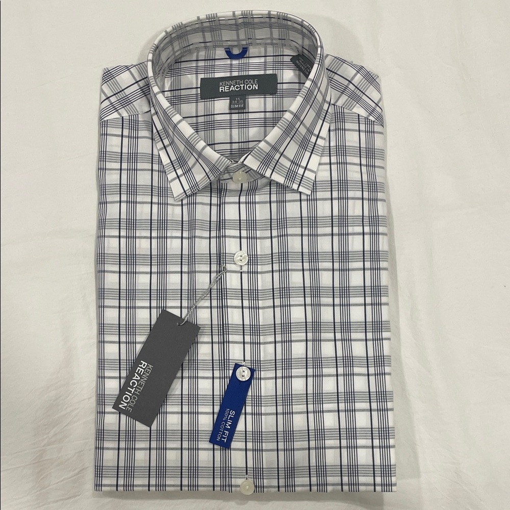 Kenneth Cole Reaction Men's White and Black Plaid Shirt